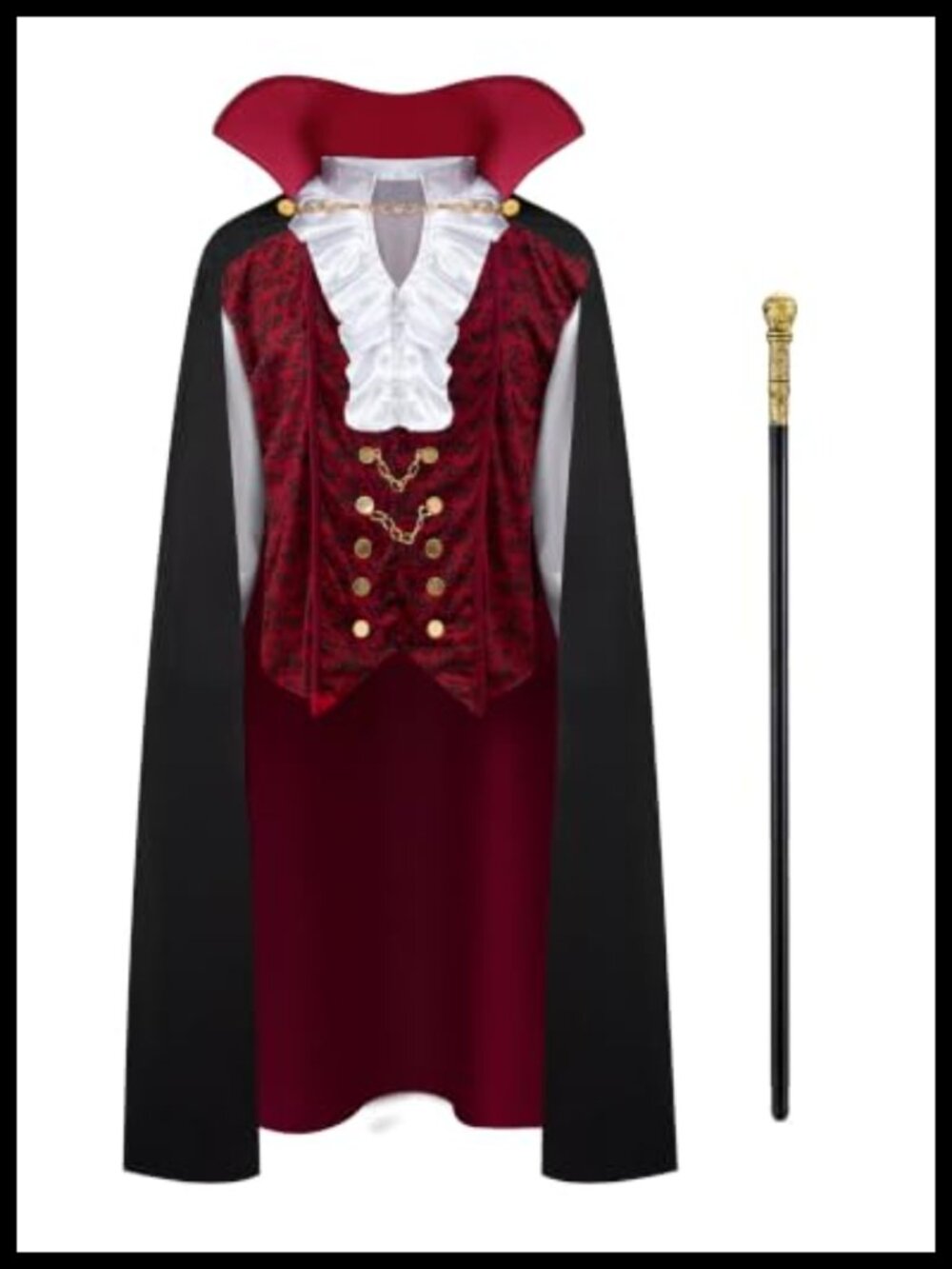Men's Victorian Vampire Costume with Cape and Cane, 100% Polyester, Halloween